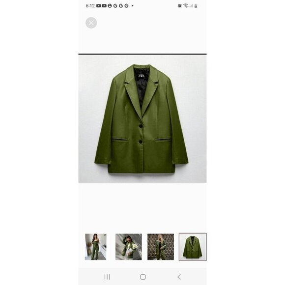 Zara Faux Leather Blazer Jacket Olive Green Size M 4432 740 - Picture 4 of 11